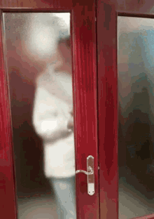 a blurred image of a person standing in a doorway