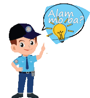 a cartoon of a police officer with a light bulb and a speech bubble that says " alam mo ba "