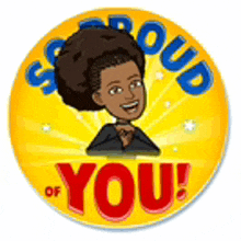 a sticker that says proud of you with a cartoon woman on it