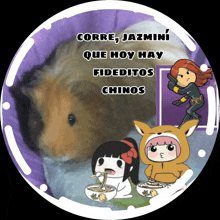 a picture of a guinea pig with the words corre jazmini que hoy hay fidedito chinos on it