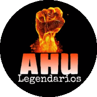 a logo for ahu legendarios has a fist in flames