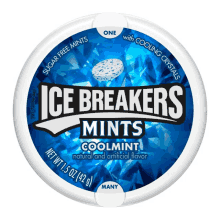 a container of ice breakers mints with coolmint flavor