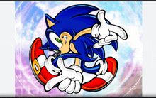 a cartoon of sonic the hedgehog with a red ring around his feet