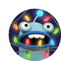 a cartoon monster with christmas lights around its head