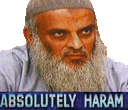 a man with a beard and hat is wearing a sticker that says absolutely harem .