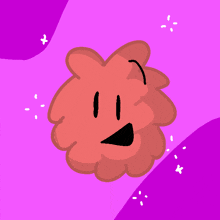 a cartoon drawing of a red puffy object with a face on a pink background