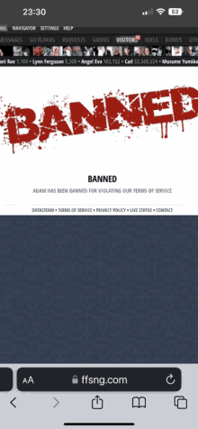 a phone screen displays a page that says banned