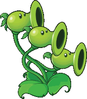 a cartoon drawing of a plant with three green heads