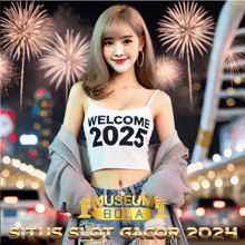 a woman in a tank top that says welcome 2025