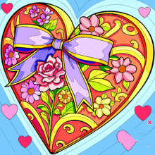 a colorful heart with flowers and a bow