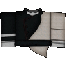 a cartoon drawing of a person wearing a black shirt with a white stripe on the sleeves .