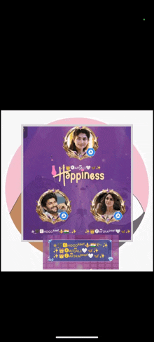 a poster for a movie called happiness with three pictures of people on it