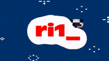 a blue background with a white circle with the word ri1 on it