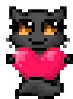 a pixel art of a black cat wearing a pink shirt