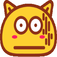 a yellow cartoon face with a cat ear and a surprised look on its face