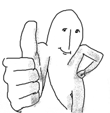 a black and white drawing of a cartoon character giving a thumbs up .