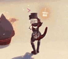 a person is holding a top hat in a video game while dancing .