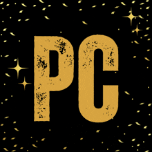 a black background with gold confetti and the letter p on it