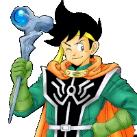 a cartoon character is holding a magic wand with a blue sphere on it