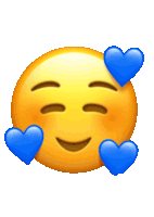 a smiley face with blue hearts around it