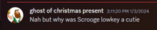 a screenshot of a ghost of christmas present notification