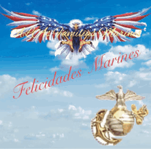 a picture of an eagle with the words felicidades marines written on it