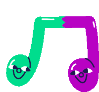 a green and purple music note with smiley faces