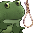 a frog is pointing at a noose that is hanging from a rope .