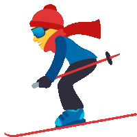 a person wearing a red hat and scarf is skiing down a slope