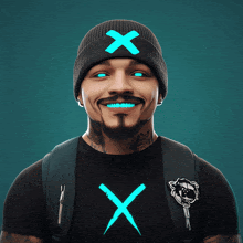 a man wearing a beanie with a cross on it