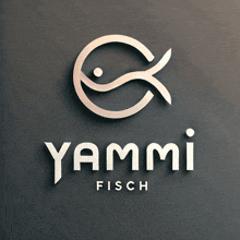 a logo for yammi fisch with a fish in the center