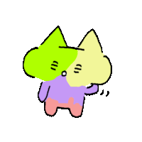 a drawing of a cat with a green face and a purple and pink body