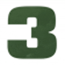 the number three is green and has a white outline .