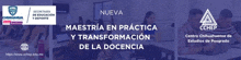 a purple banner with the words nueva maestria en practica y transformacion de la docencia