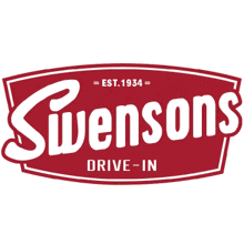 the logo for swensons drive-in is red and white