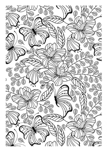 a black and white coloring page with butterflies and flowers