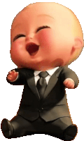 a baby in a suit and tie is laughing with his mouth open