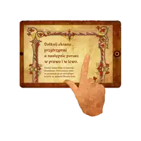 a hand is pointing at a tablet screen that says doktnij ekranu