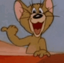 jerry the cat from tom and jerry is smiling and waving his hand .