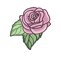 a purple rose with green leaves on a white background