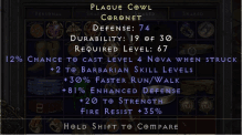 a screenshot of plague cowl coronet with a hold shift to compare button below it