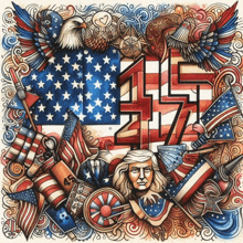 a drawing of the american flag with the number 45 in the middle