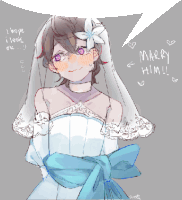 a drawing of a girl in a wedding dress with the words marry him