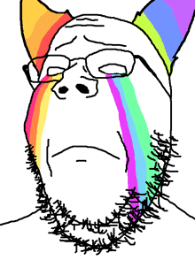 a black and white drawing of a man with a rainbow behind his eyes