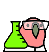 a cartoon of a parrot wearing glasses and a beaker