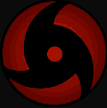 a red circle with a black swirl in the center