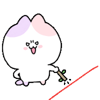 a cartoon cat is holding a stick with a red line going through it