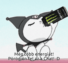 a monster energy drink is being held by a cartoon character