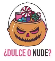 an illustration of a pumpkin with candy in it and the words dulce o nude below it