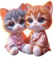 two cats wearing pajamas are sitting next to each other on a white background